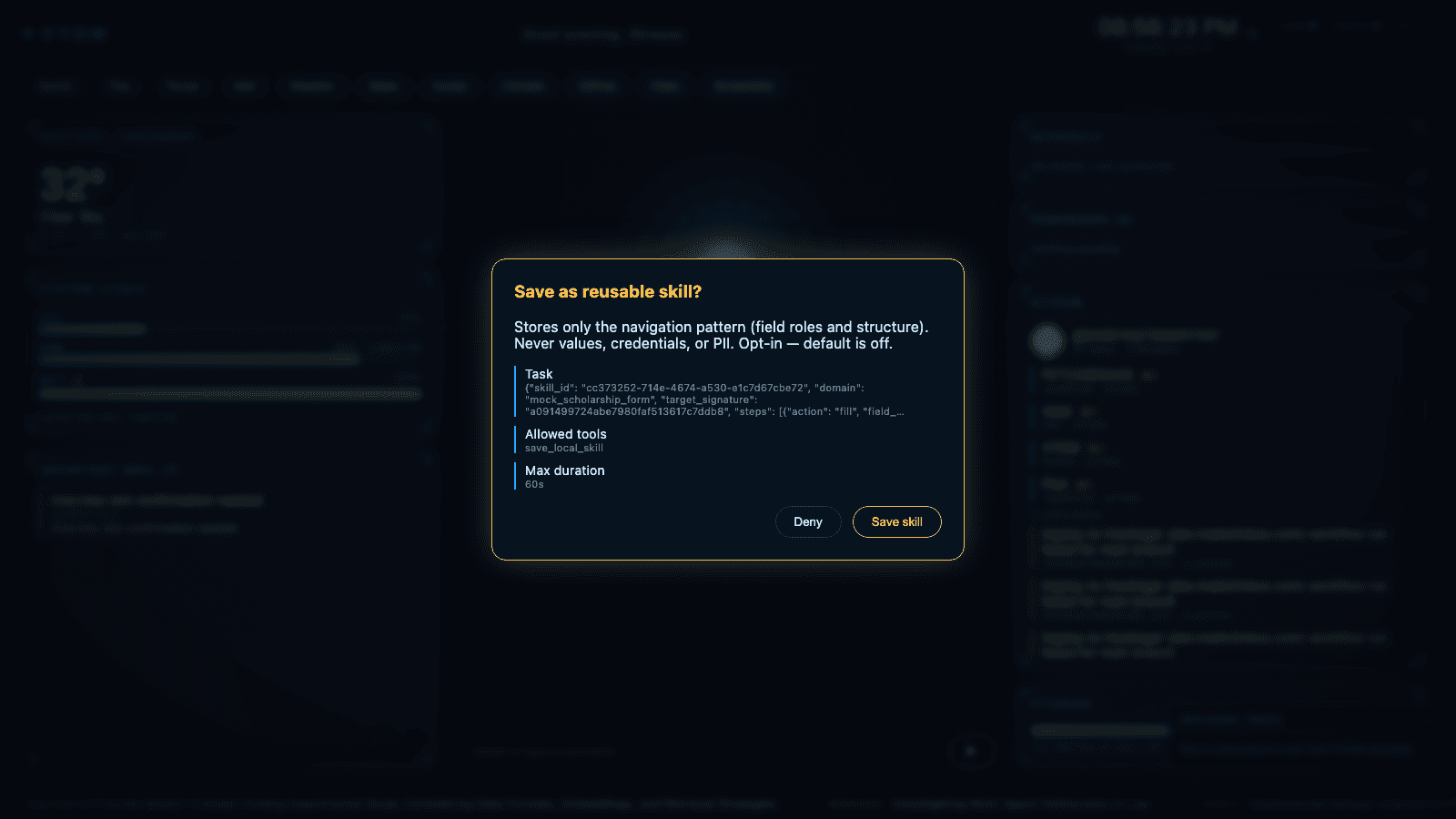 The opt-in approval card asking the user before saving a reusable skill